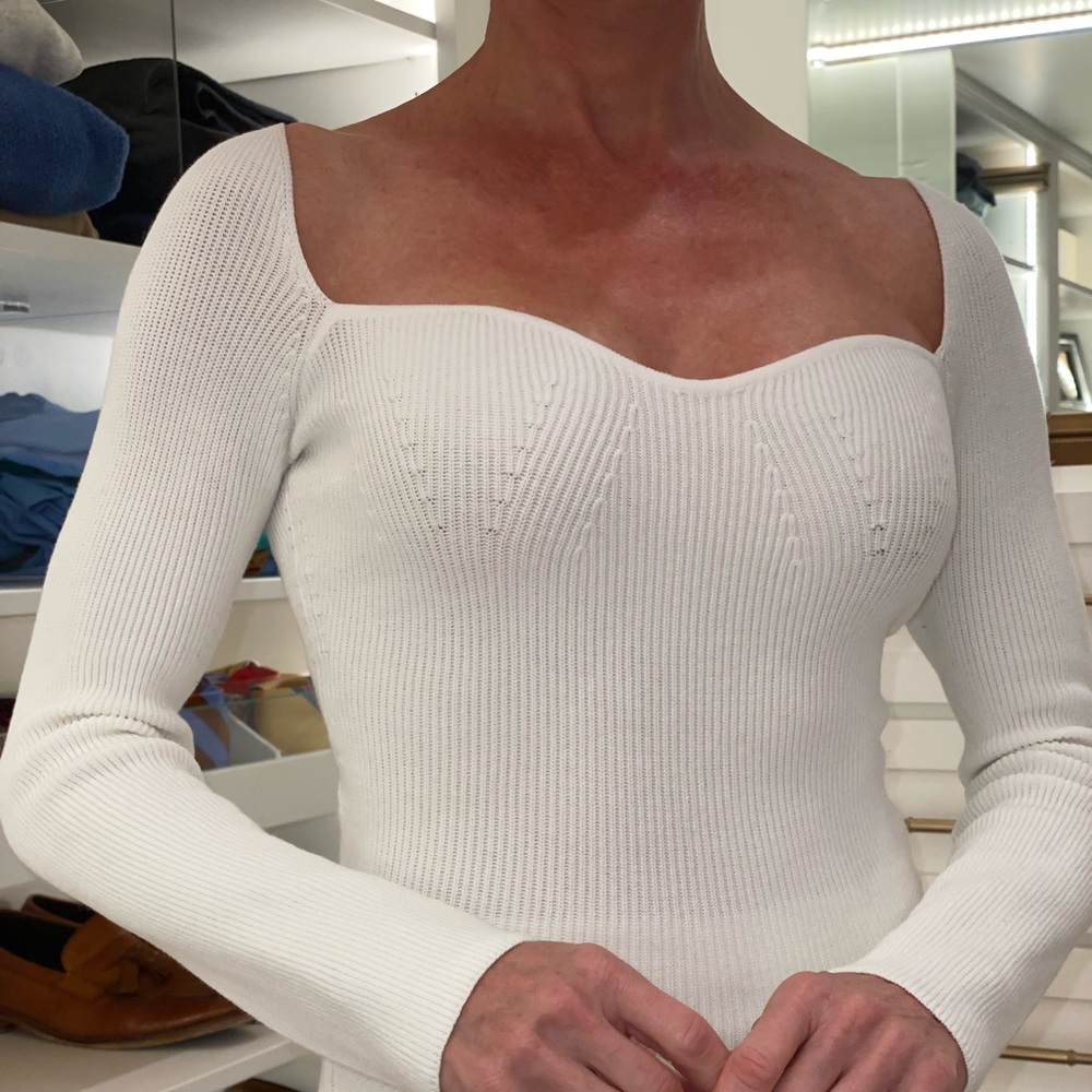 Sweetheart neckline white sweater